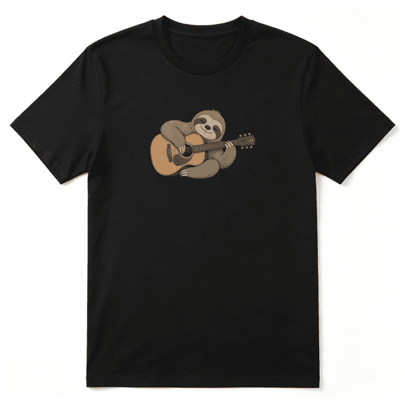Sloth Playing Guitar Retro Graphic Tee for Men and Women, Funny Family Gift Cotton Short Sleeves T-Shirt