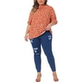thumbnail image 2 of Agnes Orinda Women's Plus Size Tops Polka Dots Ruffle Hem Short Sleeve Mock Neck Blouses 1X Orange, 2 of 6