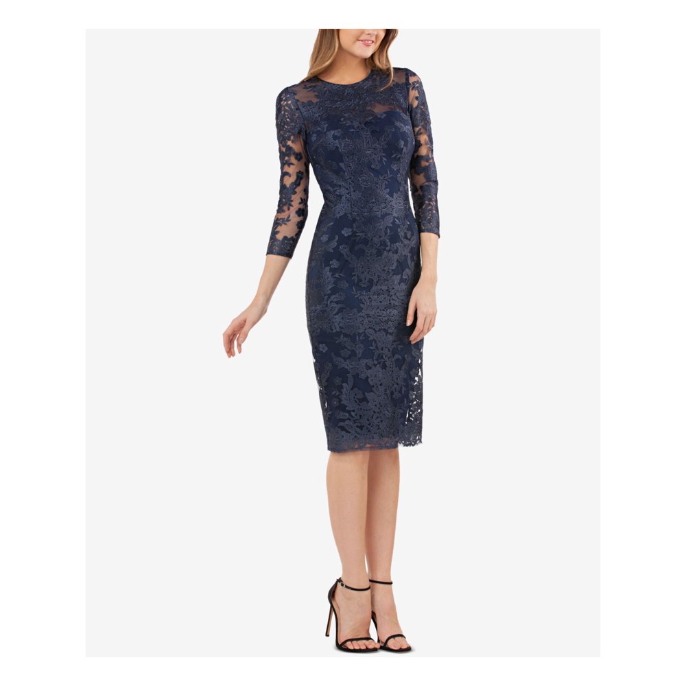 Js Collections JS COLLECTION Womens Navy Embroidered Lace 3/4 Sleeve