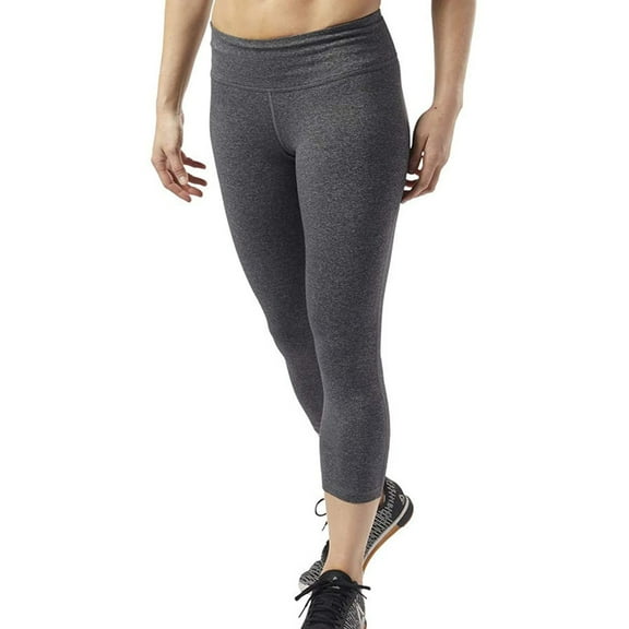 Reebok Womens OS Lux 3/4 Tight Stretch Compression Athletic Pants, Grey, Small