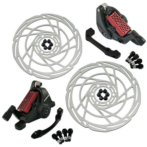 RIDEREVER MCX-2 Post Mount Dual-piston Mechancial Disc Brake Set w/ Rotors , Black x Red #RD2325