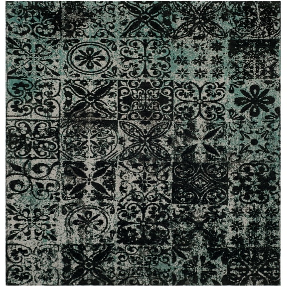 SAFAVIEH Classic Vintage Montague Geometric Area Rug, Teal/Black, 6' x 6' Square