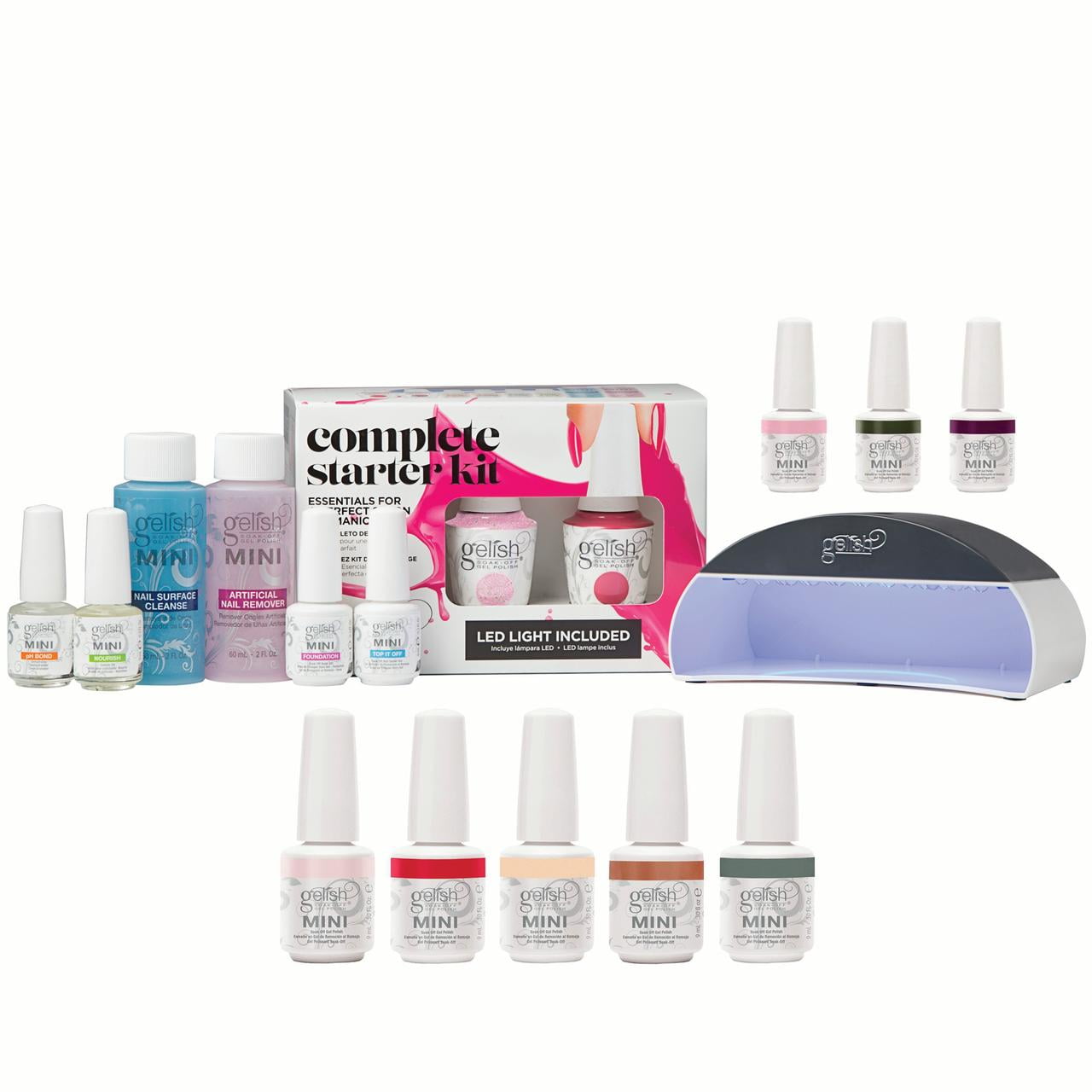 Gelish MINI Professional Soak Off Gel Nail Polish Starter Kit with 10 ...