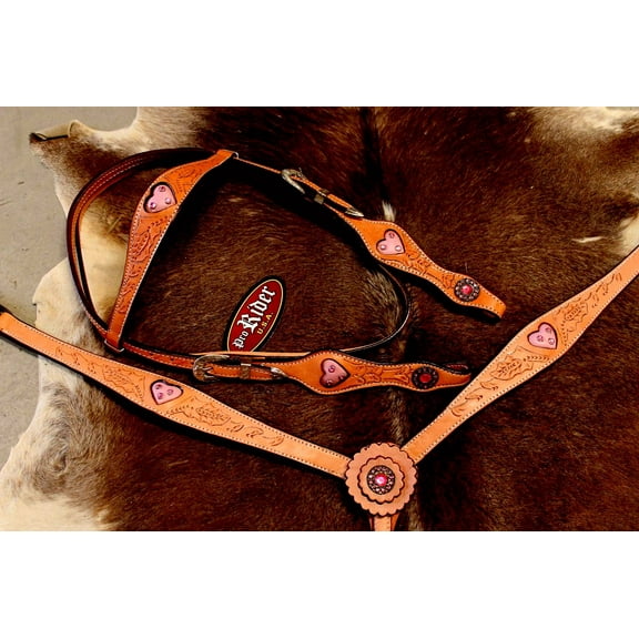 Horse Show Bridle Western Leather Headstall Tack Pink 7619H
