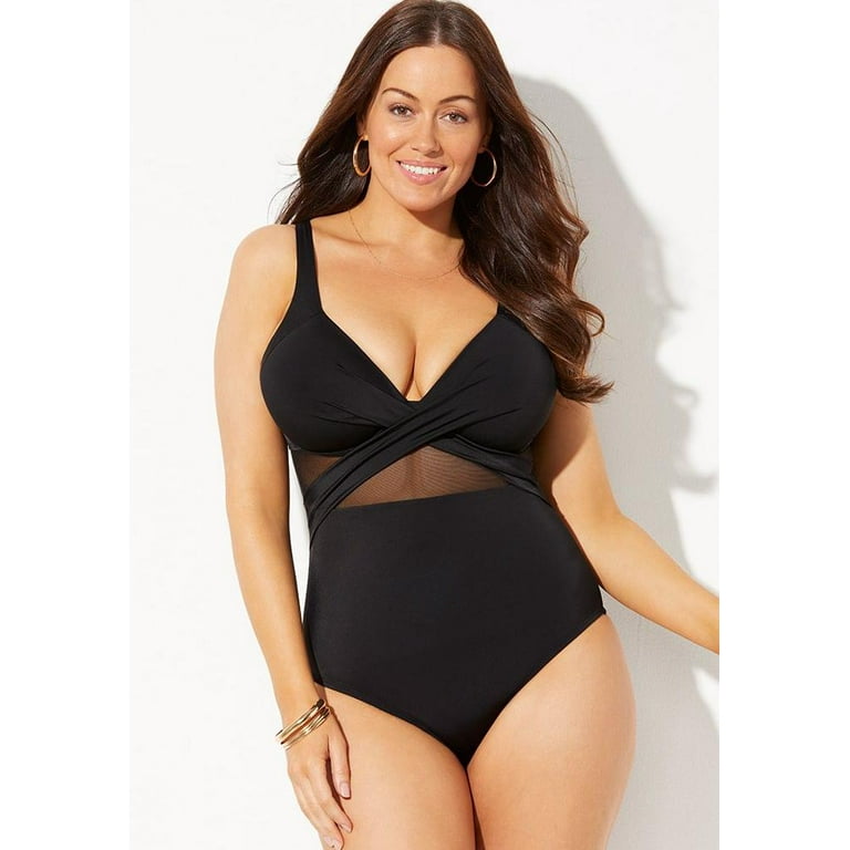 Swimsuits For All Women's Plus Size Cut Out Mesh Underwire One Piece  Swimsuit 24 Black 