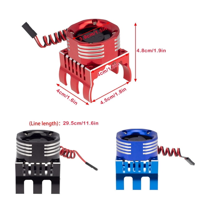 kurtrusly 42mm Motor Cooling Fan Heat Sink with LED Light Rustproof Radiator 1/8 1/10 RC Model Crawler Accessories Electric Remote Control Black