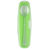 Innobaby Din Din Smart Stainless Steel Spoon and Fork with Carrying Case. Utensil Set for Kids and Toddlers. BPA free. Green.