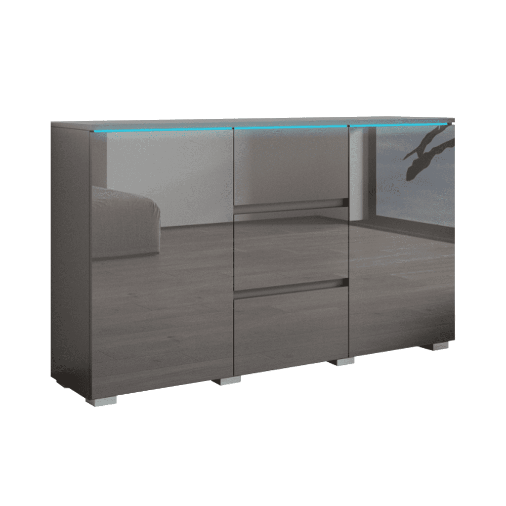 BLACK SOHO S-7 Sideboard Display Cupboards High Gloss Glass Front BLUE LED Cabinet Shelf
