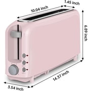 2-Slice Slim Toaster, 6 Shade Settings with Cancel, Reheat & Defrost, 10 Long Slot, Auto Shut off, Removable Crumb Tray, Pink