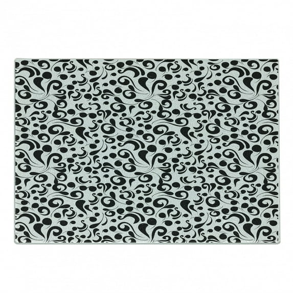 Black and White Cutting Board, Curly Lines and Swirls Nature Abstraction Floral Style Leaf Shapes Art, Decorative Tempered Glass Cutting and Serving Board, Small Size, Black White, by Ambesonne