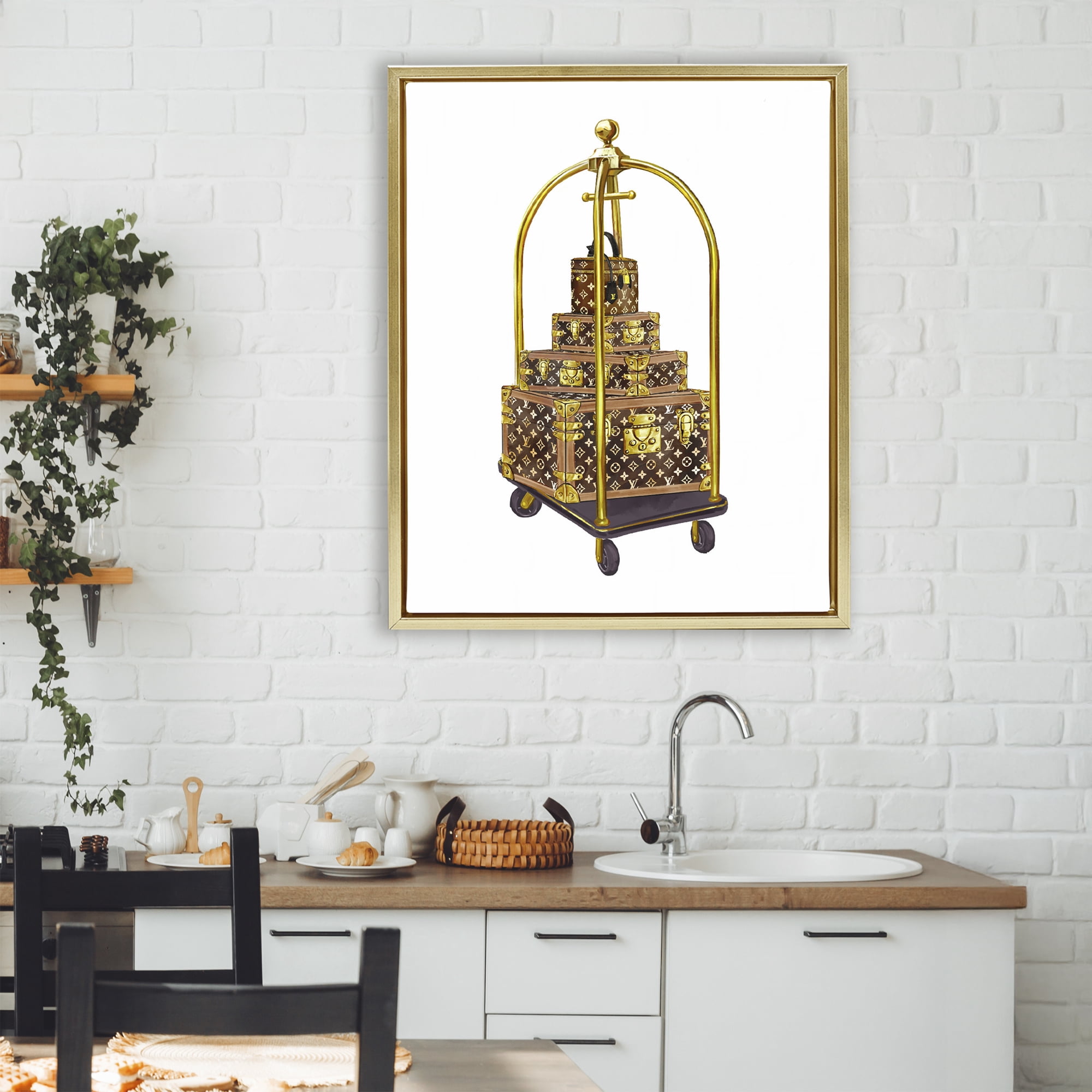 Glam Hotel Luggage Gold Framed Floater Canvas Wall Art, design by Ziwei Li