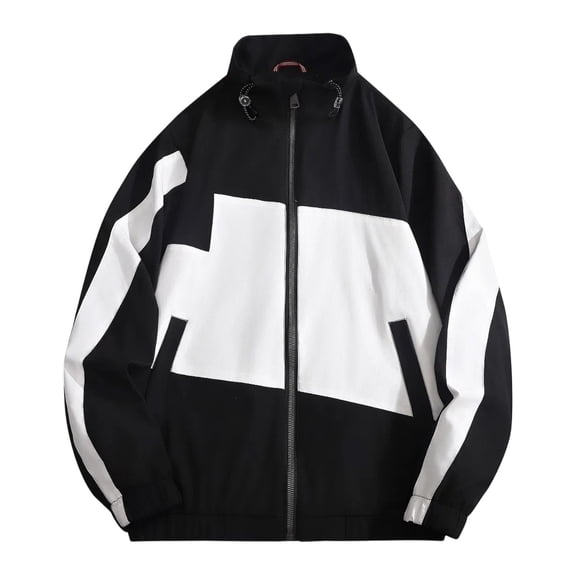 LYSMORA 2026 Men's Color Block Stand Collar Full Zip Track Jacket, Slip Side Pockets Rib Cuff Long Sleeve Loose Fit Street Sport Travel Casual Outerwear