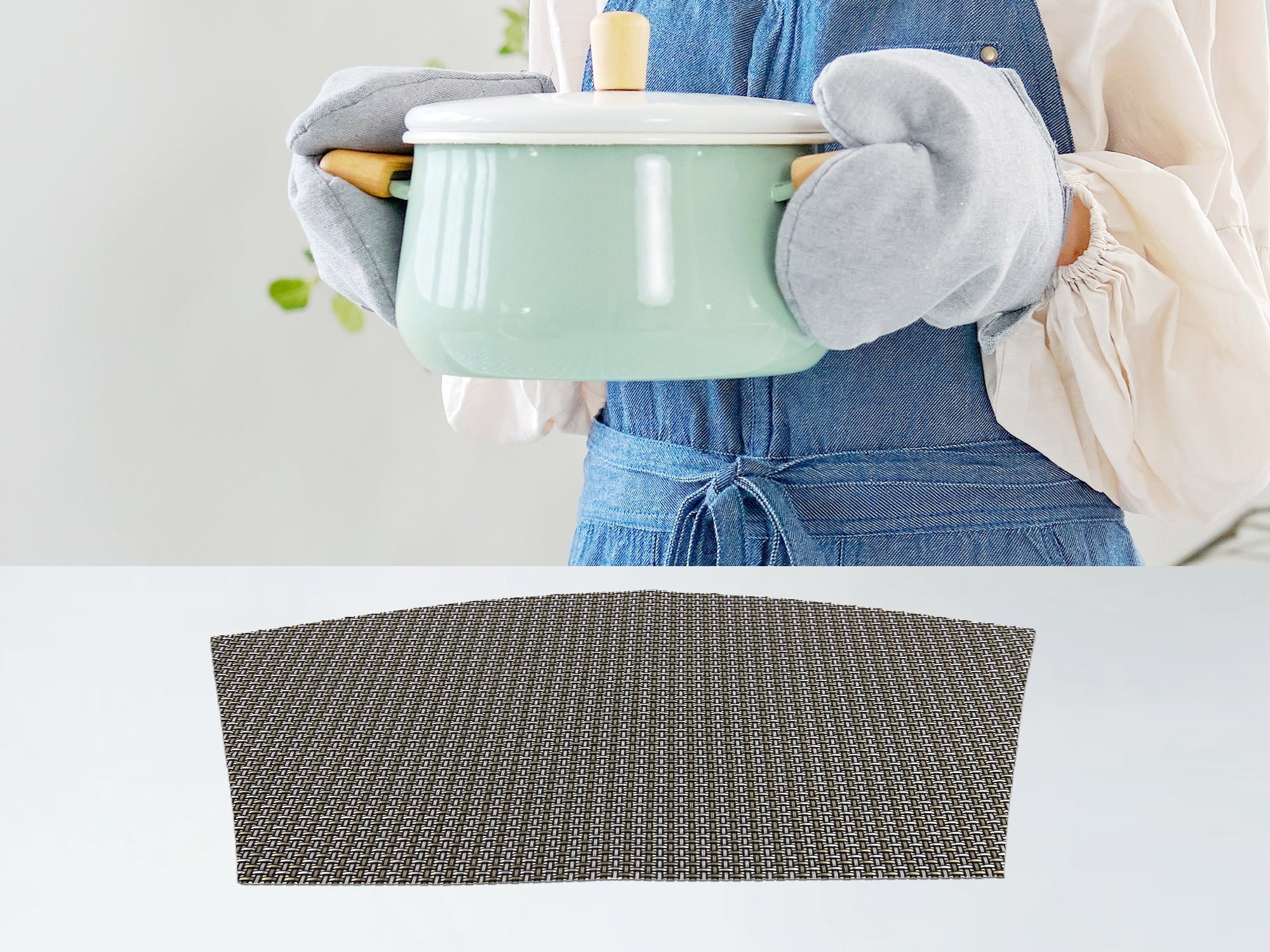 REGALWOVEN Placemats Set of 6 Solid Placemats for Kitchen Dining Table Decor Heat Resistant Table Placemats Wipeable Table Mat Black 17*11.5Inch