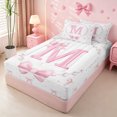 thumbnail image 2 of meiyoeat Chic Bow Tie Zipper Twin Comforter Sets with Fitted Sheet and 2 Pillowcases For Bowknot Girls,Pink Initial Letter M Zipper Bedding Set For Kids,Pink Reversible,4-Piece, 2 of 7