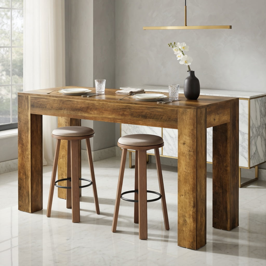 Hommoo 63 Inch Rectangular Counter Height Bar Table, Farmhouse Style Pub Table with Sturdy Legs for Kitchen, Dining, or Home Office, Rustic Brown