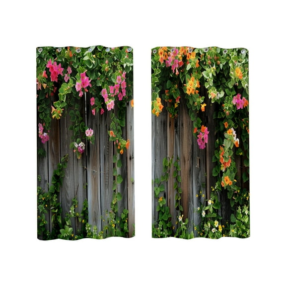 geerera 2-Pack Outdoor Waterproof Curtains - Retro Green Plant & Flower Design, Courtyard Patio Panel Set for Porch, Garden & Balcony Decor