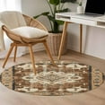 thumbnail image 5 of Round Rugs 3.3 Ft, Brown Boho Non Slip Area Rugs for Kitchen Bedroom Entryway, Retro Western Rustic Ethnic Tribal Patterns Washable Carpet Runner Rug Floor Mats for Bedroom Home Decor, 5 of 9