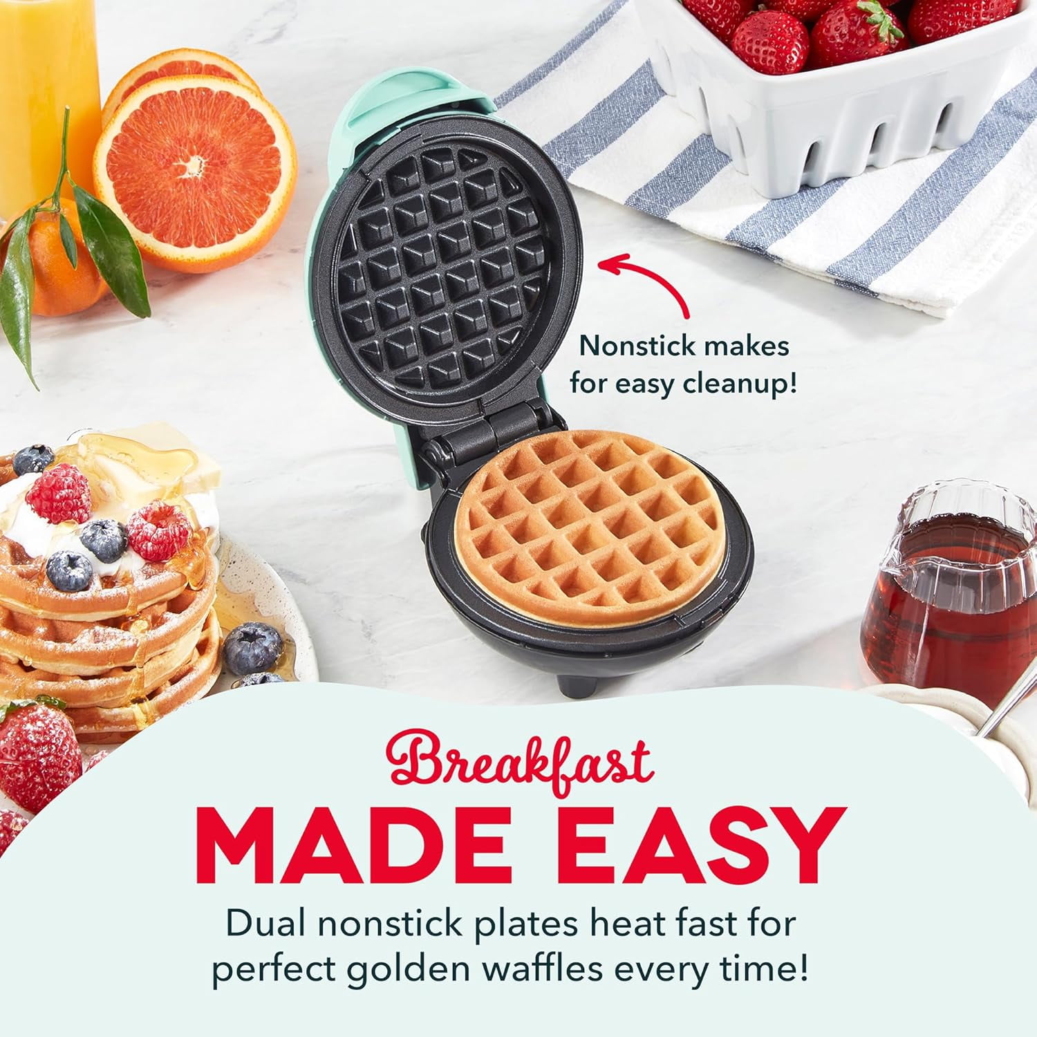Mini Waffle Maker Compact Electric Iron for Creative Homemade Treats Nonstick Surface Easy Clean