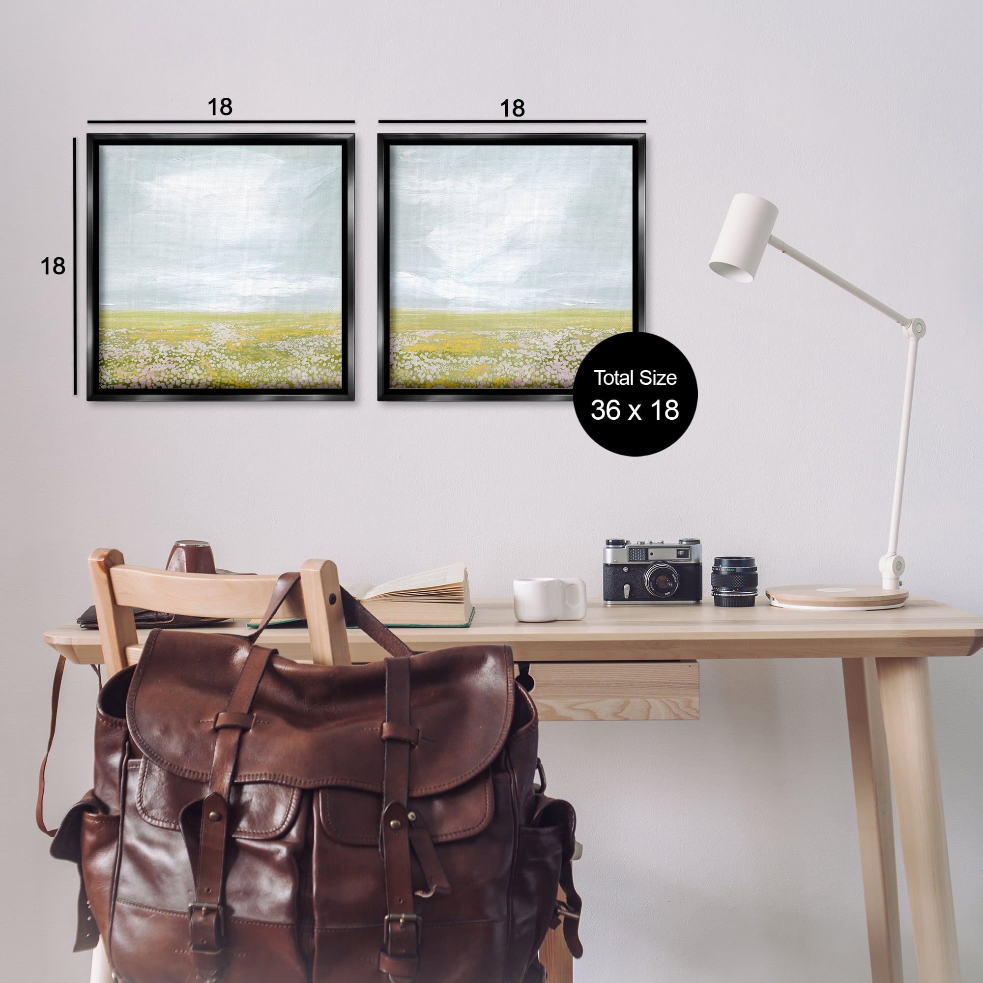 Stupell Industries Flowering Field Wispy Clouds Landscape & Nature Painting Black Floater Framed Canvas Art Print Wall Art, 18 x 18, Set of 2