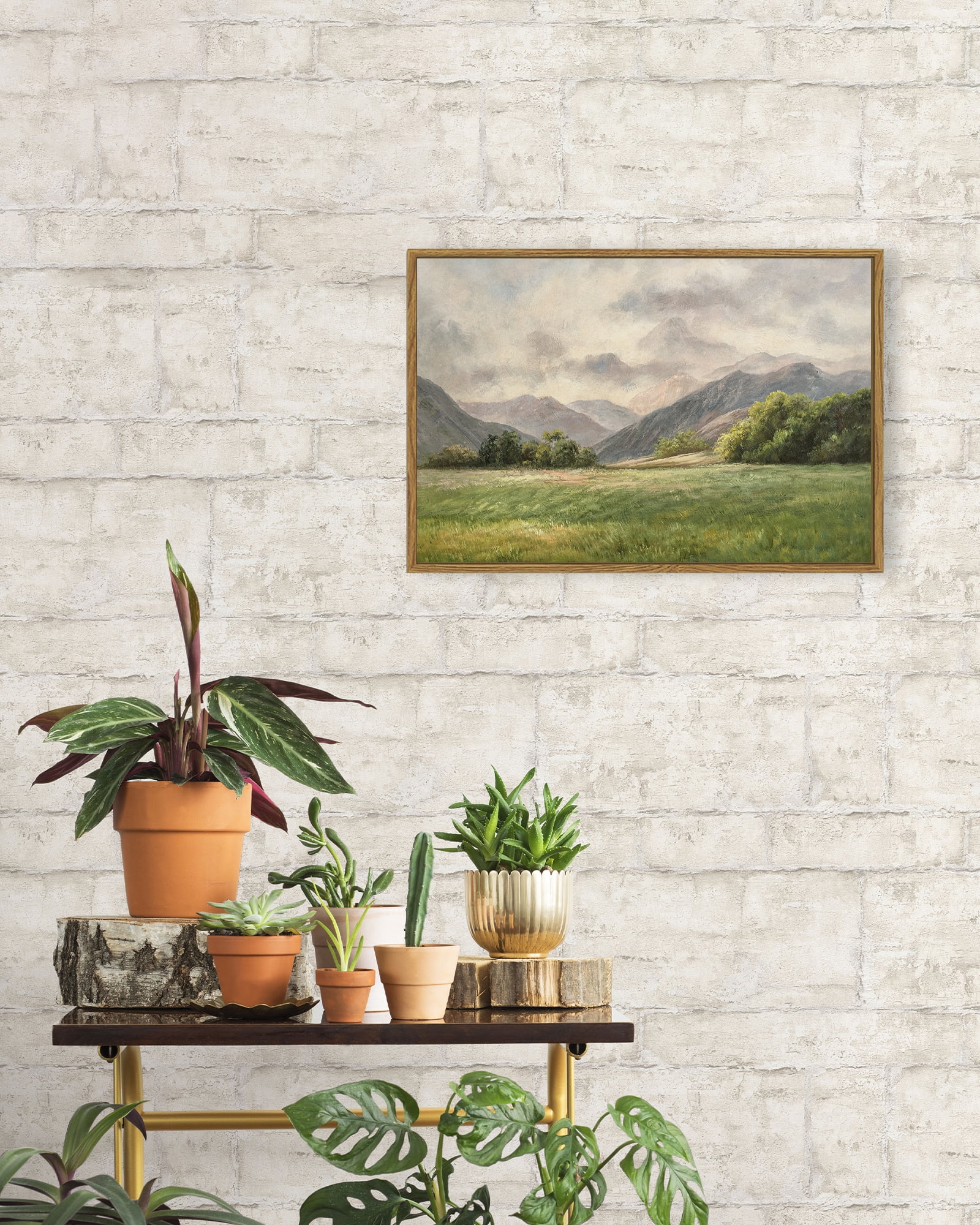Drsoum Landscape 16x24in Large Vintage Canvas Wall Art Classical Prairie and Mountain Room Decor for Kitchen Bedroom Living Room - Natural Framed