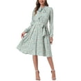 thumbnail image 1 of INSPIRE CHIC Vestidos de Cuello Atado para Mujeres, Vestido Vintage Floral de Chifón con Manga Larga y Cinturón, M Verde Claro, 1 of 6
