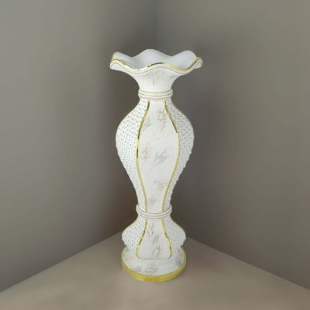 Efavormart 39" Shimmering Gold Glittered Marble Design Floor Flower Pot Vase With Pearls and Mirror Mosaic Embellishment