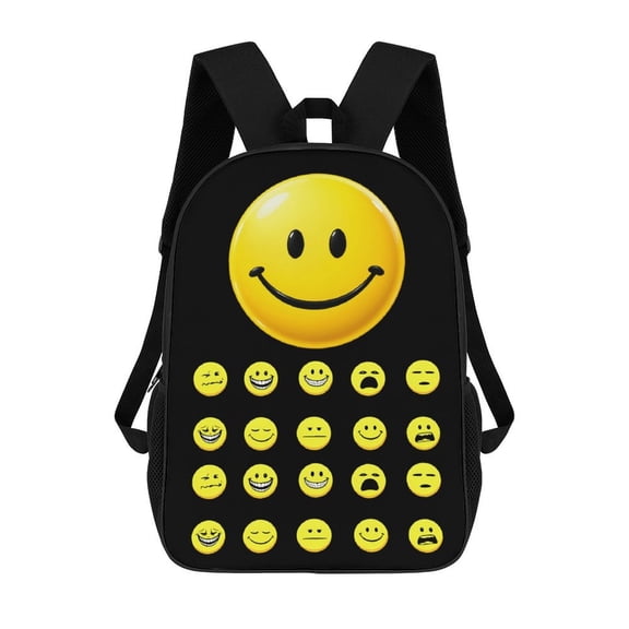 Verity Smiley Face Graphic Backpack, 17 Inch Large Capacity School Bag with Adjustable Straps, Laptop Travel Daypack for Teens and Students