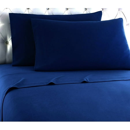 Empire Home Heavy Winter Flannel 100% Cotton Sheet set Fitted Flat Pillow Cases Deep Pocket - Navy - Queen