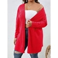 thumbnail image 6 of Essential Solid Fluted Sanding Open Front Knitted Cardigan Sweater for Women Red 4XL, 6 of 8