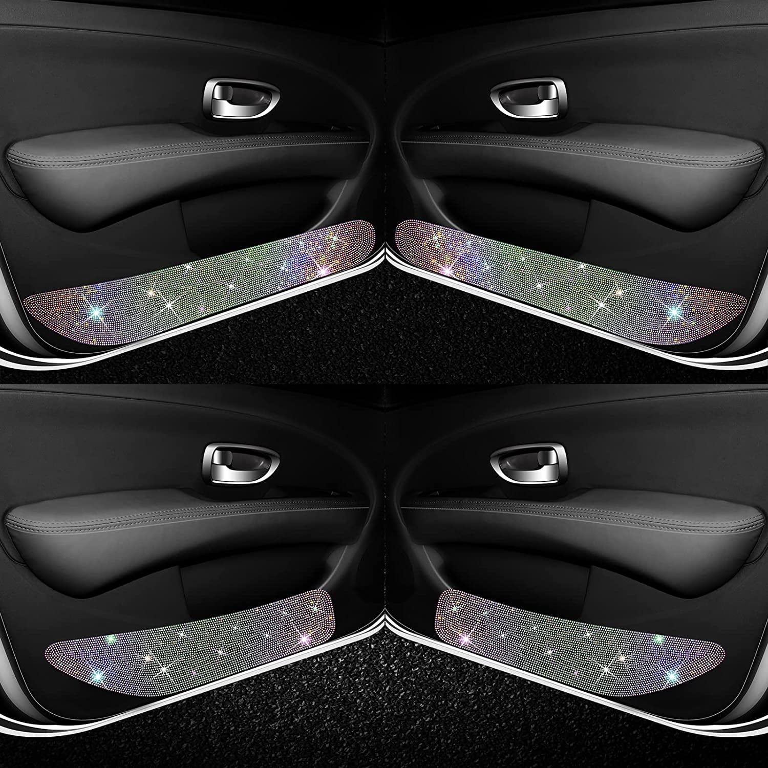 4Pieces Bling Car Door AntiKick Pad, Crystal Car Door Protective Pad