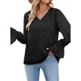 thumbnail image 2 of Txlixc Camisa de chiffon de encaje femenino casual suéter básico de manga larga con cuello V sólido y expansión, adecuado para la calle del Club Txlixc  moda, 2 of 6