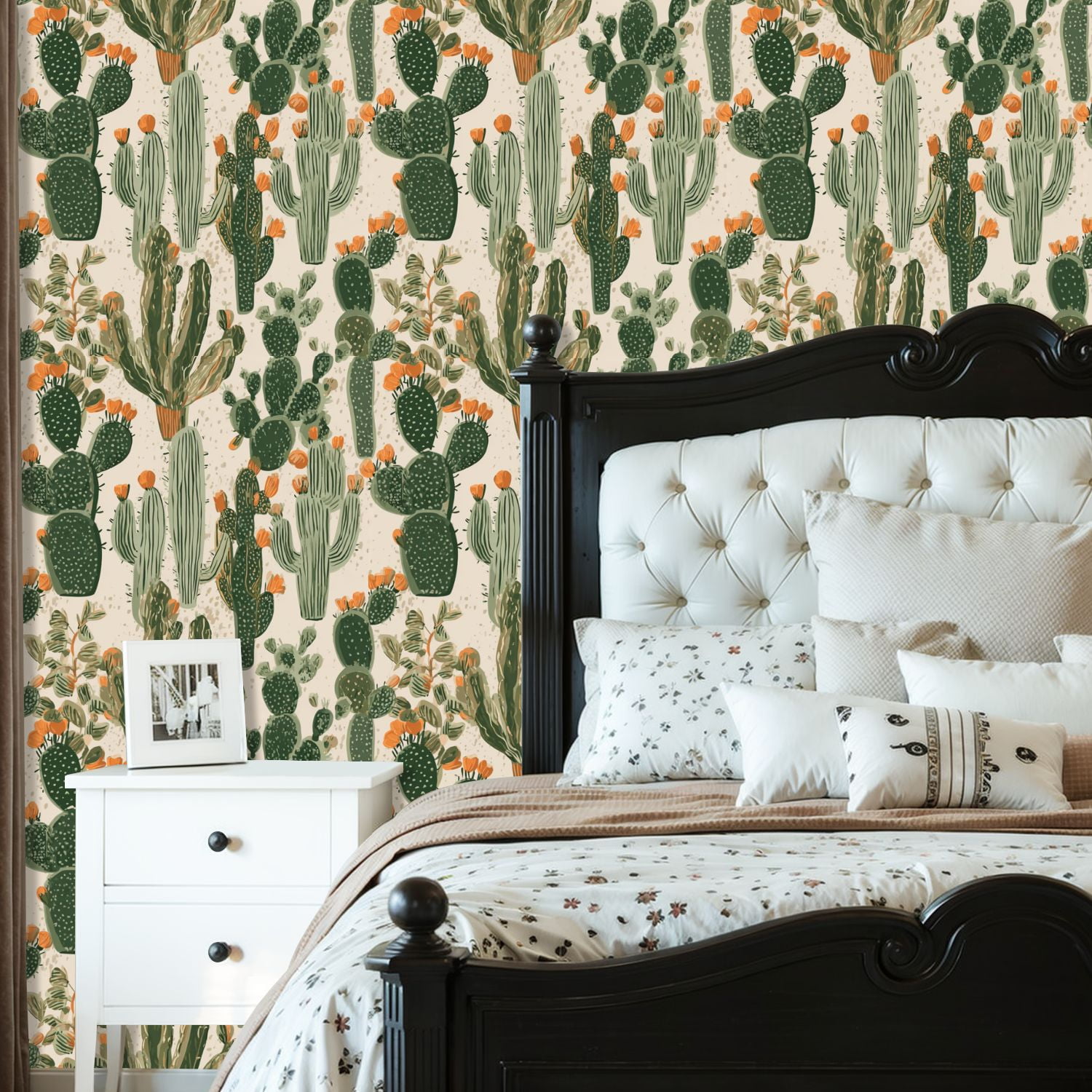 Peel and Stick Wallpaper 23.6in x 9.8ft Desert Cactus Succulent Orange Blooms Contact Paper Vinyl Self-Adhesive Removable Wall Paper for Bedroom DIY Home Decor Renter Friendly