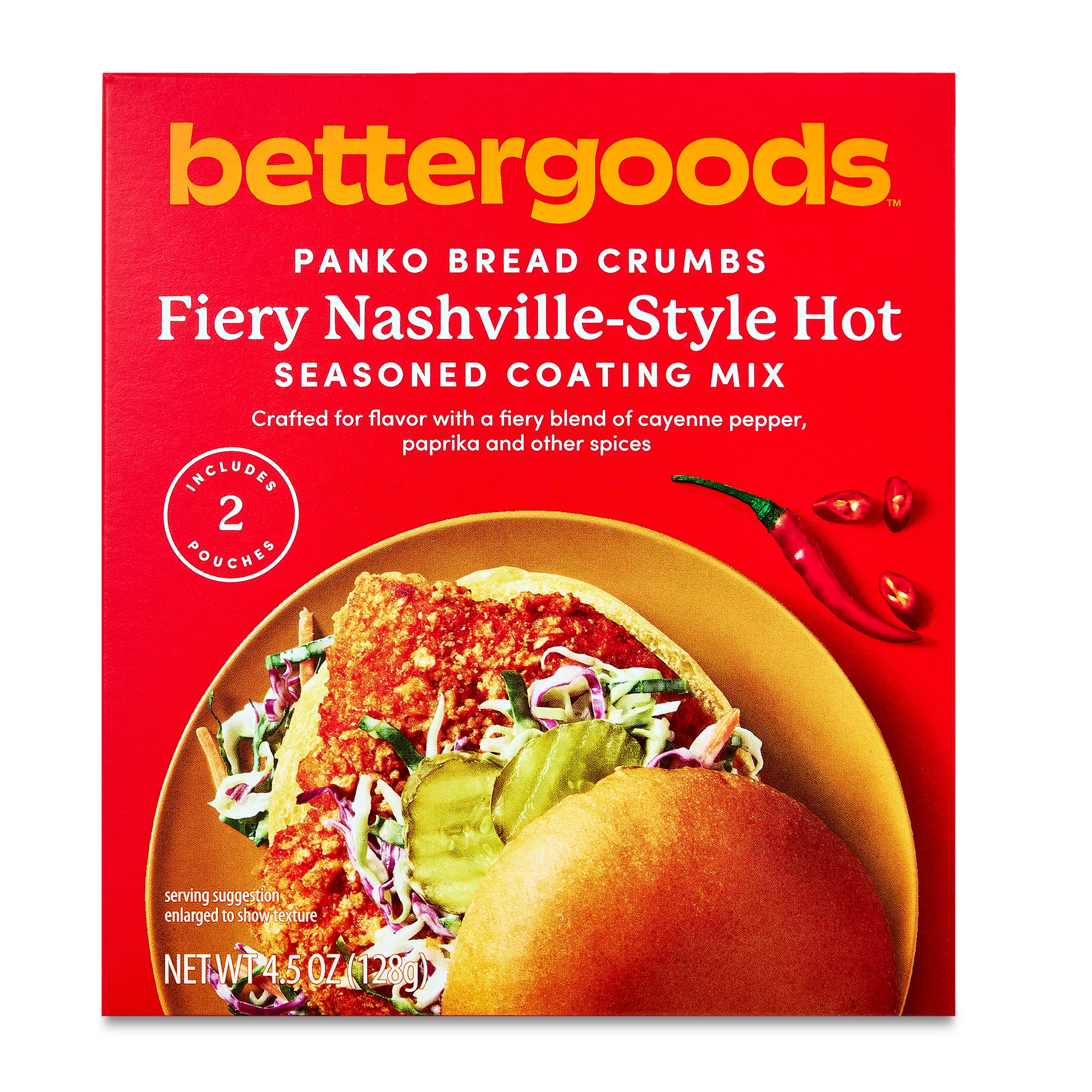 (4 pack) bettergoods Fiery Nashville-Style Hot Panko Bread Crumbs Seasoned Coating Mix, 4.5 oz