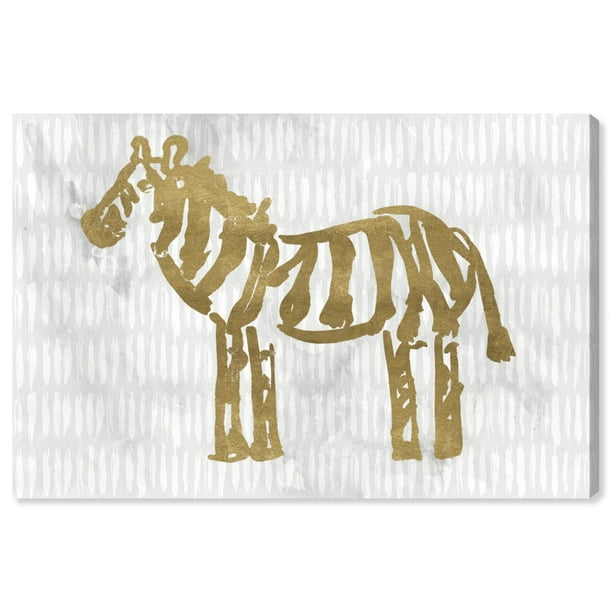 Runway Avenue Animals Wall Art Canvas Prints 'Gold Zebra Rustic' Zoo