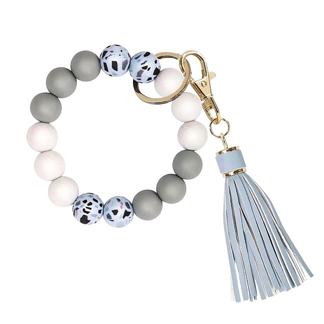 Llavero pulsera silicona llavero muñequera con borla de cuero llavero pulsera silicona con cuentas para mujeres niñas blanco rosa azul verde