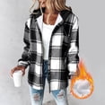 thumbnail image 2 of Women's Flannel Plaid Jacket Drawstring Hooded Sherpa Fleece Lining Winter Jackets Button Up Long Sleeve Outerwear (2XL, Black 01), 2 of 4