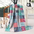 thumbnail image 2 of Blue Boho Pioneer Flower Patchwork Pattern Blanket,Comfortable Soft Lamb Wool Throw Blanket,All Season,Warm Lightweight Blankets for Sofa Bed Couch Living Room Chair,60"x80", 2 of 4