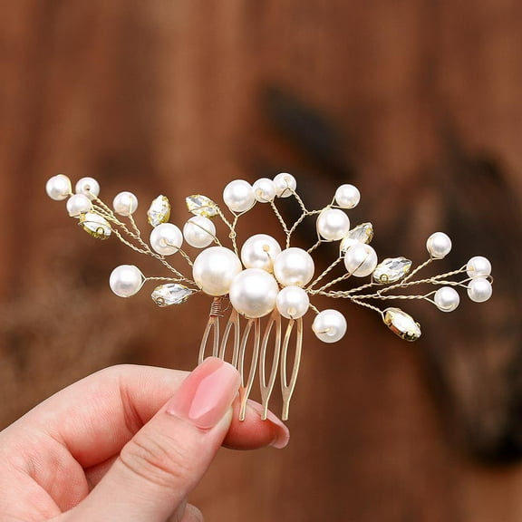 Wedding Pearl Hair Comb Bridal Rhinestone Hair Clip Gold Crystal Hair Piece Bridesmaid Hair Accessories for Women and Brides