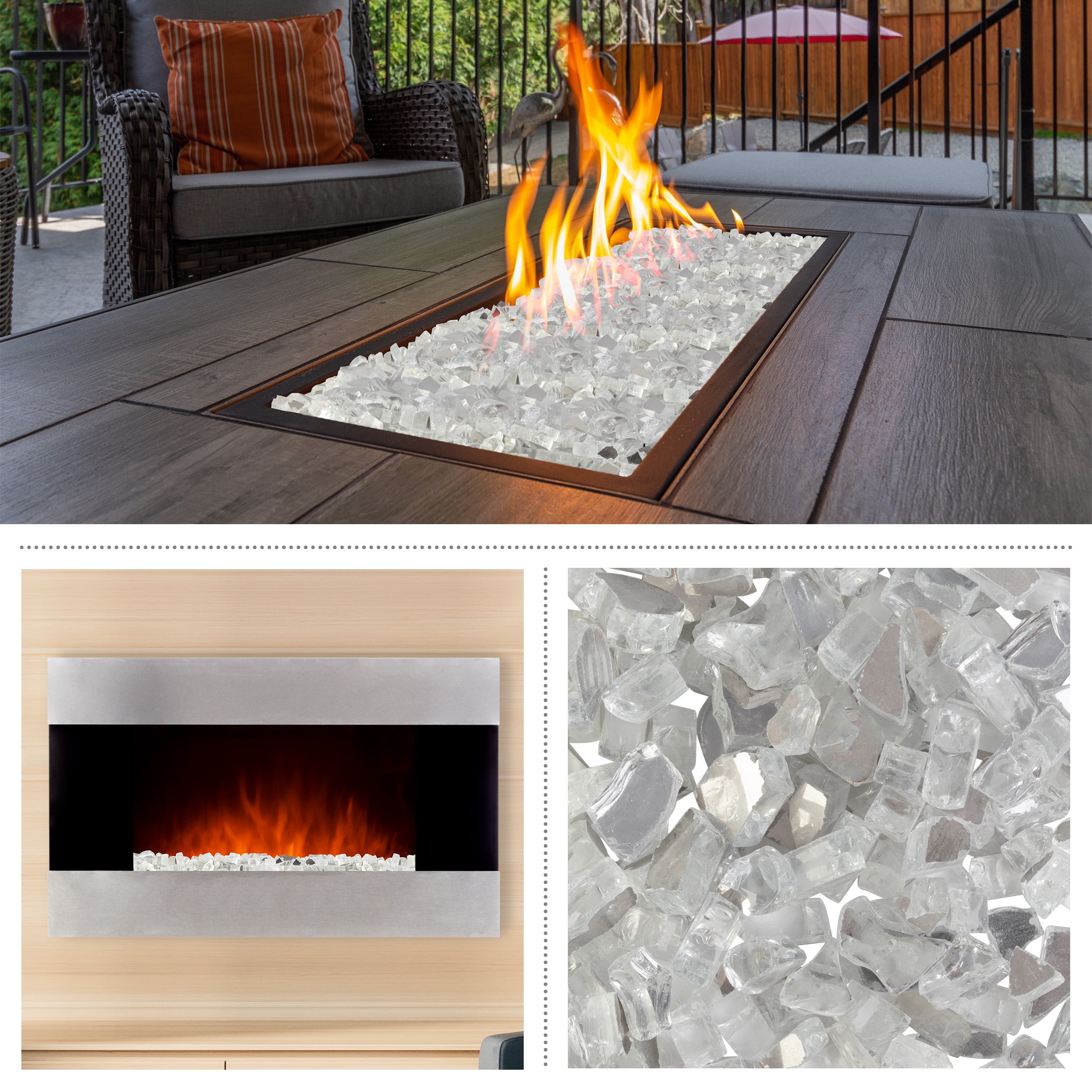 Pure Garden 10lbs Fire Pit Glass - 1/2-Inch Glass Rocks, Diamond Clear