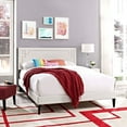 thumbnail image 5 of Platform Bed Frame, Queen Size, White, Faux Vinyl Leather, Mid Century Bedroom, Modern Contemporary HB35112, 5 of 5