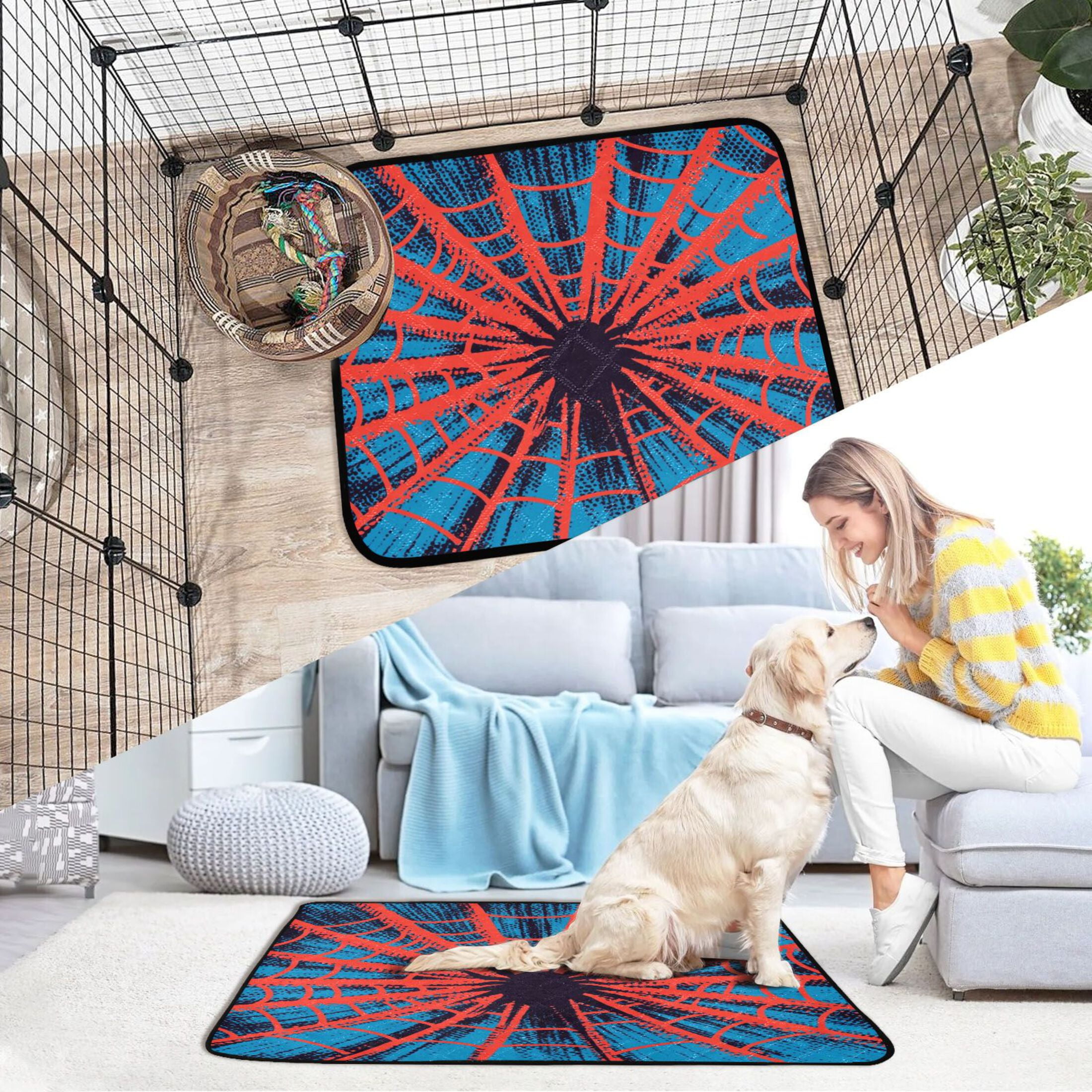 Qxltty Red Spiderweb Cat litter Pads Pet Set of 3 Diaper Mats Center Anti-leakage Layer Absorbent Soft and Comfortable