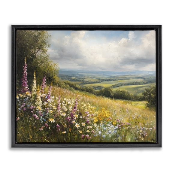 Stupell Industries Tall Hyacinth Wildflower Patch Black Framed Floater Canvas Wall Art design by Petal Prints Design, 17 x 21