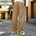 thumbnail image 3 of Dresfit Linen Pants Men Wide Leg Baggy Sweatpants Winter Fall Big and Tall Drawstring Sweat Pants Straight Leg Elastic Waist Uncuffed Gym Joggers M, 3 of 3