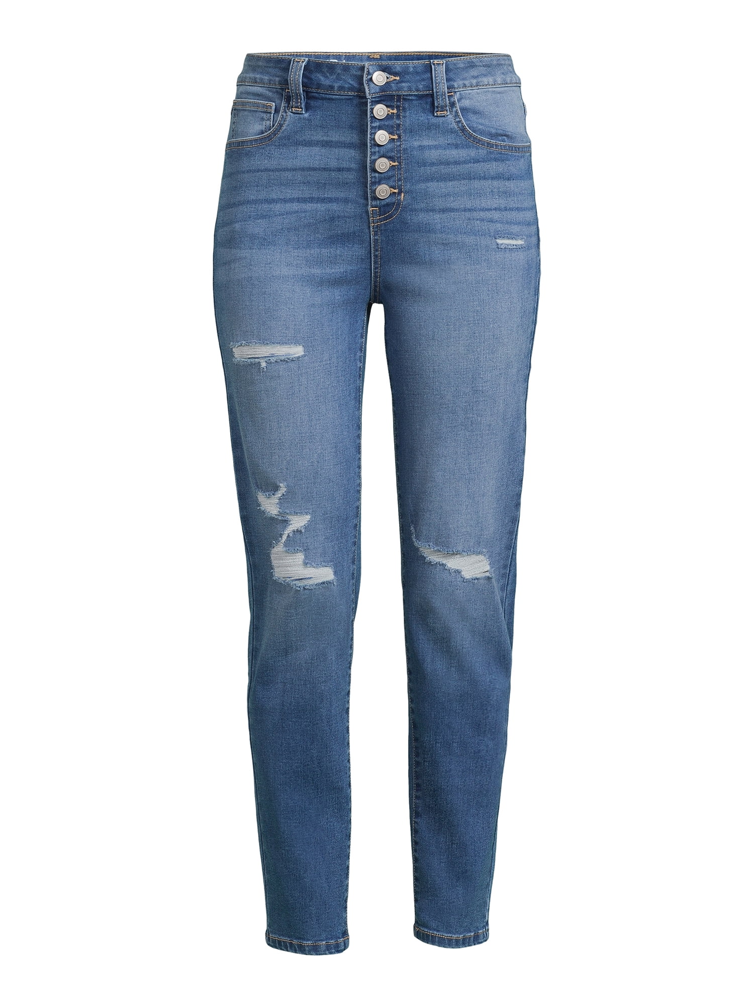 No Boundaries Juniors Button Fly Destructed Skinny Jeans