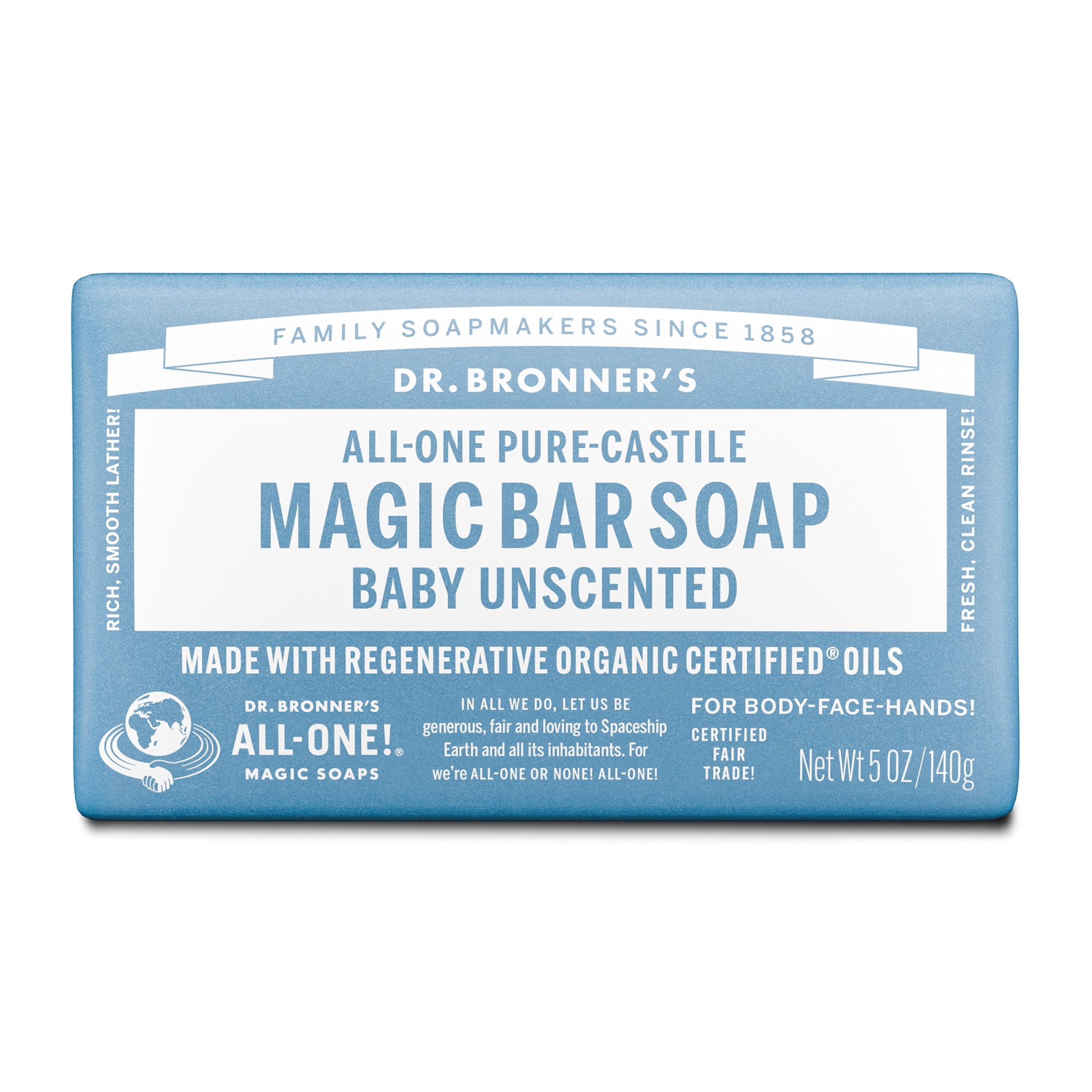 Dr.Bronner's Magic Bar Soap, Baby Unscented, Pure-Castile Soap, 5 oz