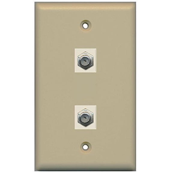 RiteAV - 2 Port Coax Cable TV- F-Type Wall Plate - Ivory