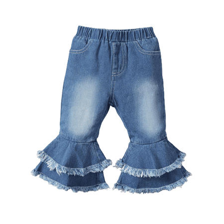 

Kucnuzki 18 Months Baby Girls Winter Pants Causal Pants 24 Months Elastic Solid Color Denim Cozy Trumpet Pants Blue