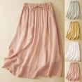 thumbnail image 2 of Women's Elegant Lace Trim Swing Linen Skirt, A-Line BoHemian Loose Elastic Waist Beach Long Skirts, 2 of 8