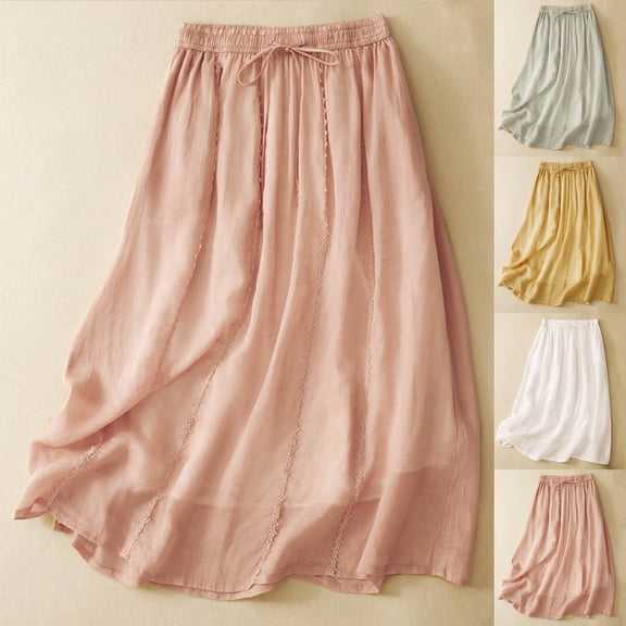 Sentmoon Womens Long Skirt Elastic Waist Tennis Skirts Casual Solid Color Regular Fit Skirts for Women for Travel and Vacation M-2XL