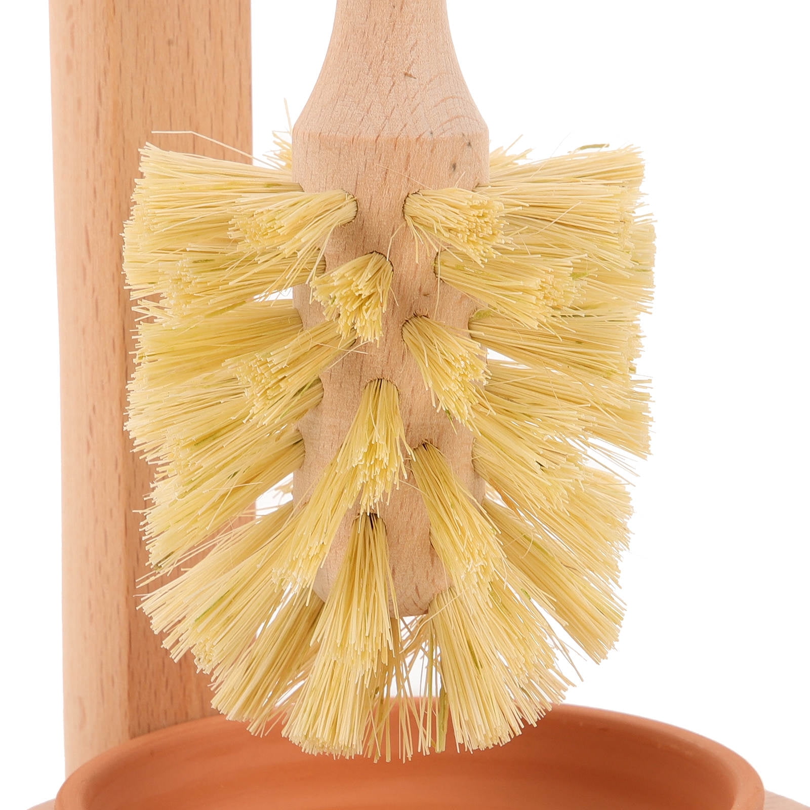 WEUVEB Toilet Brush Set with Khaki Wood Handle and Ceramic Holder, Bathroom Cleaning Tool for Easy Toilet Maintenance